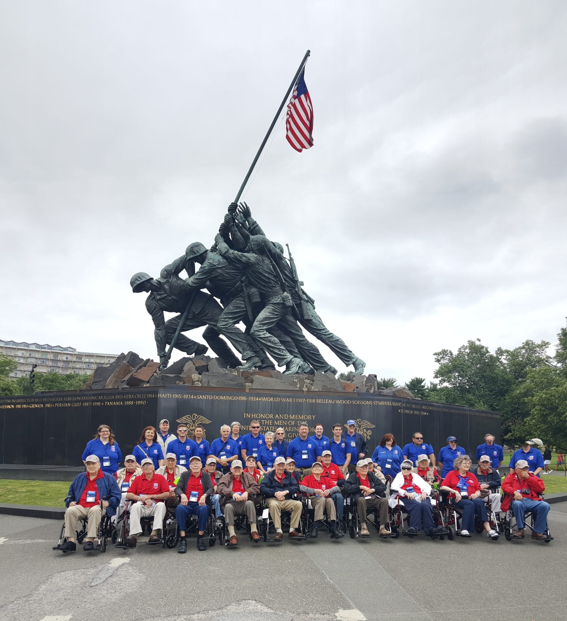 Honor Flight 2017 Honor Flight 2017: veterans posing in front of Iwo Jima Monument