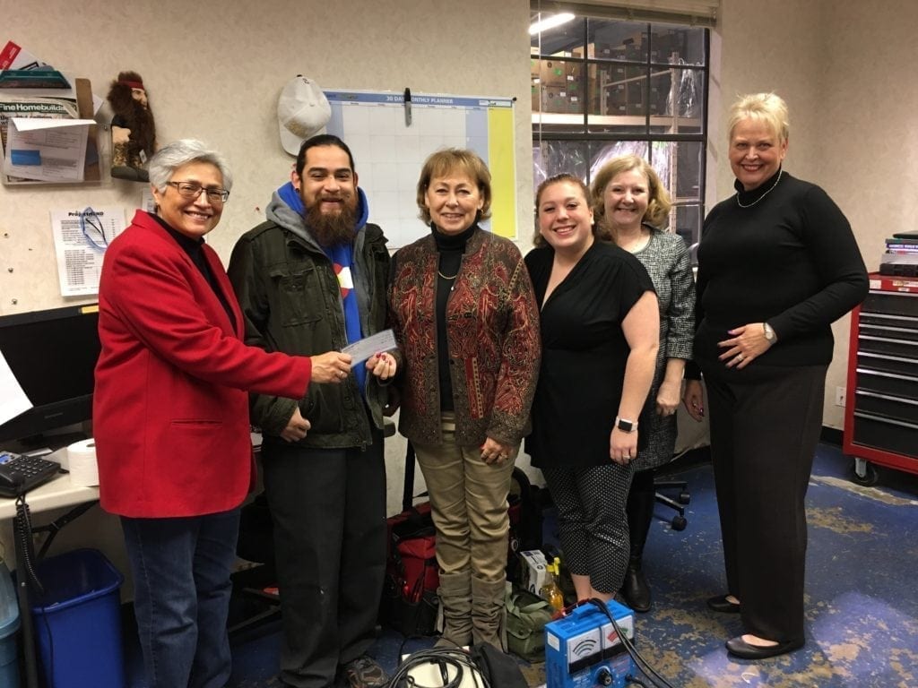 San Antonio Junior Forum presents grant award to Project MEND. From L to R: Cathy Valdez (CEO, Project MEND), Eli Flores (Warehouse Technician, Project MEND), Deleyce Tietze (VP Membership, SAJF), Stephanie Kotick (Program Specialist, Project MEND), Elizabeth Fox (VP Grants, SAJF), and Denise Bennett (Director of Operations & Development, Project MEND).